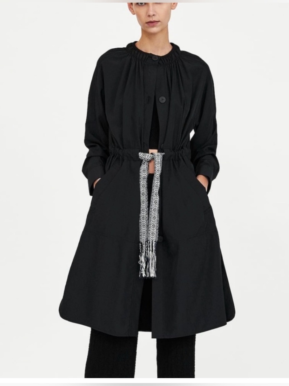 ZARA lightweight parka coat featuring a high neckline with contrasting belt 1187
